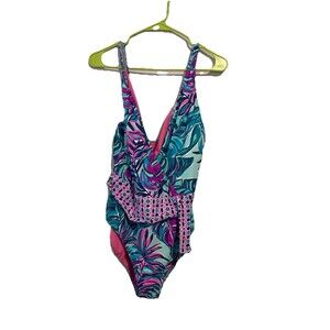 Lilly Pulitzer Emori Seasalt Blue Don’t Wanna Leaf One Piece Swimsuit Size 16